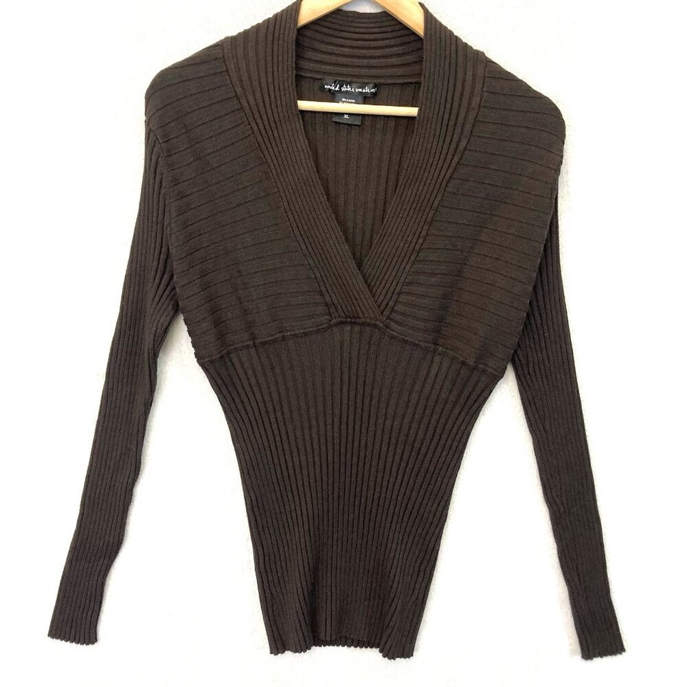 United States Sweaters Y2K Babydoll Sweater Womens XL Brown Ribbed 90s Empire